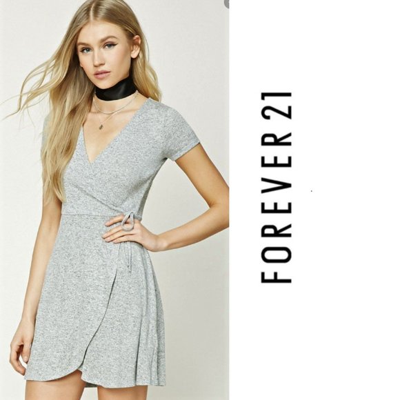 Forever 21 Dresses & Skirts - F2 heathered grey faux wrap Size Small.